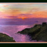 Painting Of Cliff Along With Sunset