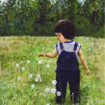 Painting of Small Baby Wondering In Garden